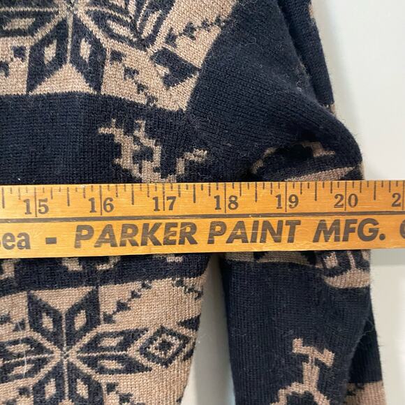 Neve Women's Sweater Coat Brown Black Merino Wool Toggle Buttons Deer Printed M - Picture 6 of 8